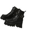 Punk Platform Boots Women 2025 New Motorcycle Boots Women Buckle Straps Women Ankle Boots Chunky Heel Lace Up Shoes