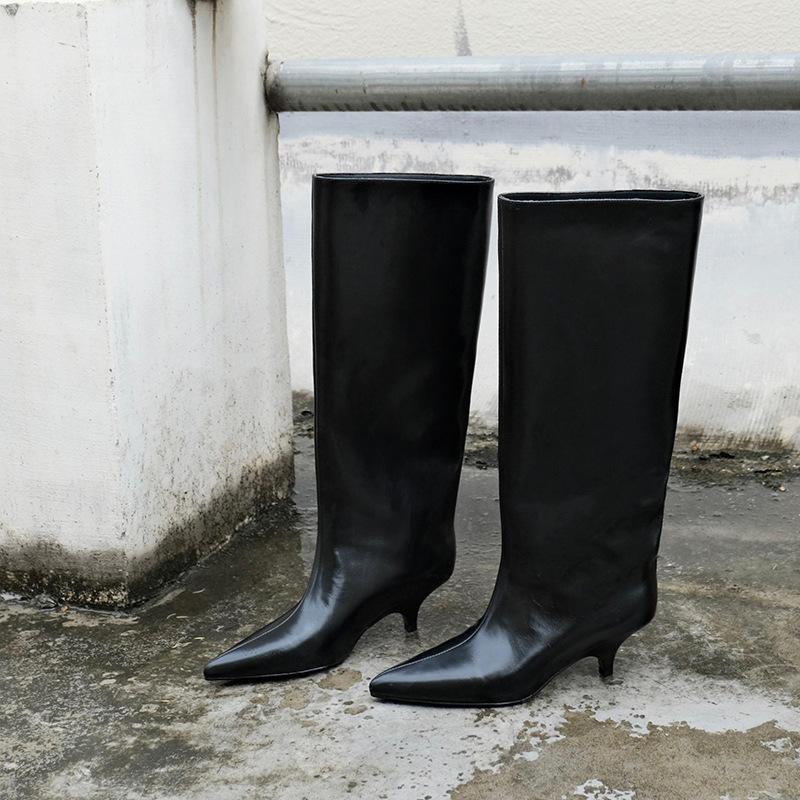 

Європейський та американський стиль велика труба мінімалістичний стиль довгі чоботи жіночі 2025ins вітер гострий носок ретро лицарські чоботи тонкий каблук тонкі чоботи 35