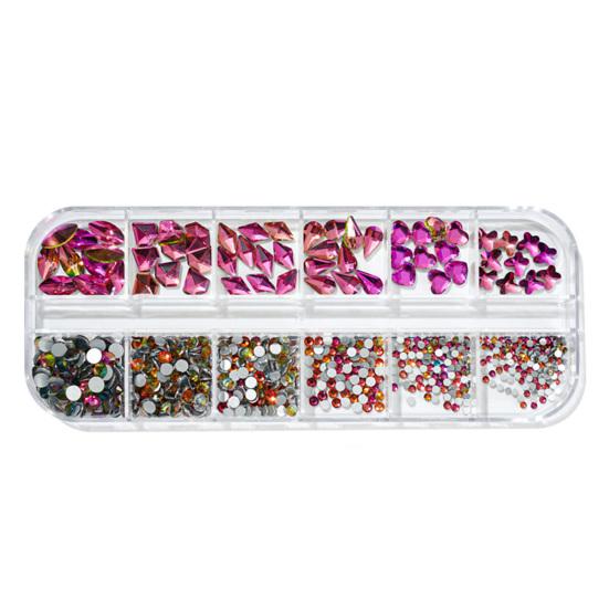 12Grids/Box Nail Art Rhinestone Flat Back Non-Drop Lightweight Mixed Colorful AB Nail Art Glitter Decorations for Manicure
