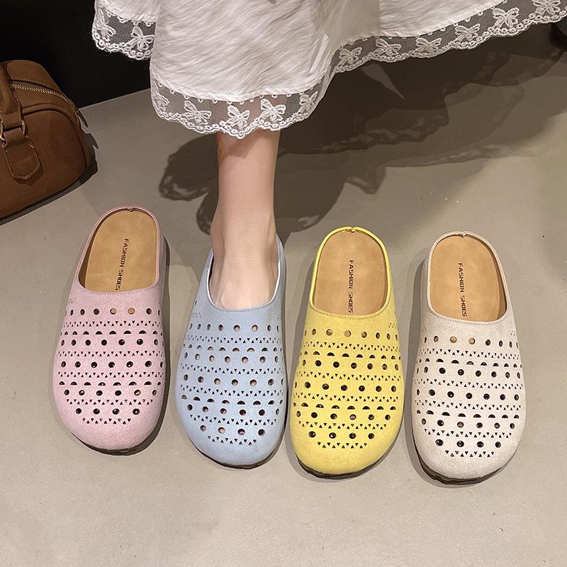 Mori Retro Dicksohlige Taschenkopf-Slipper für Damen-Oberbekleidung 2025 Sommer Neue Mode Hohl Faule Ein-Pedal-Slipper