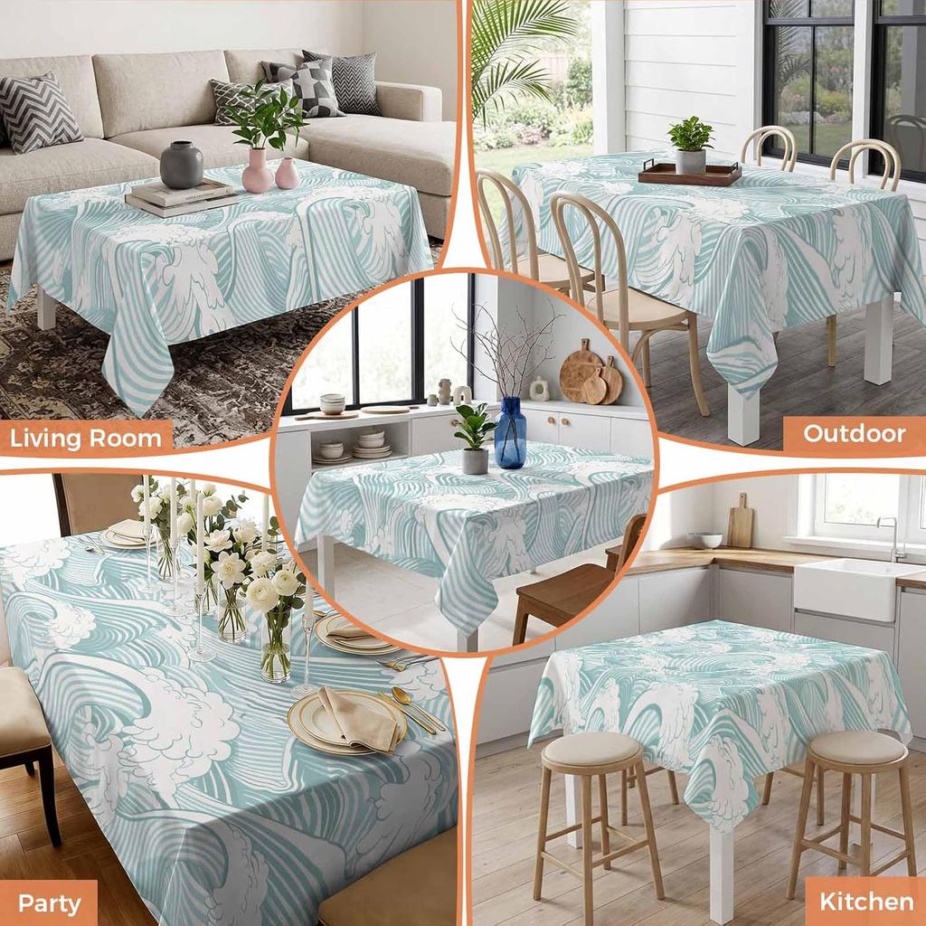Summer Abstract Waves Rectangle Tablecloth for Table Decor Reusable Farmhouse Kitchen Dining Tablecloth Wedding Party Decoration