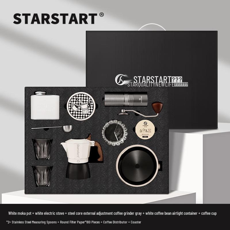 STAR-START Moka Pot Coffee Gift Set with Hand Grinder