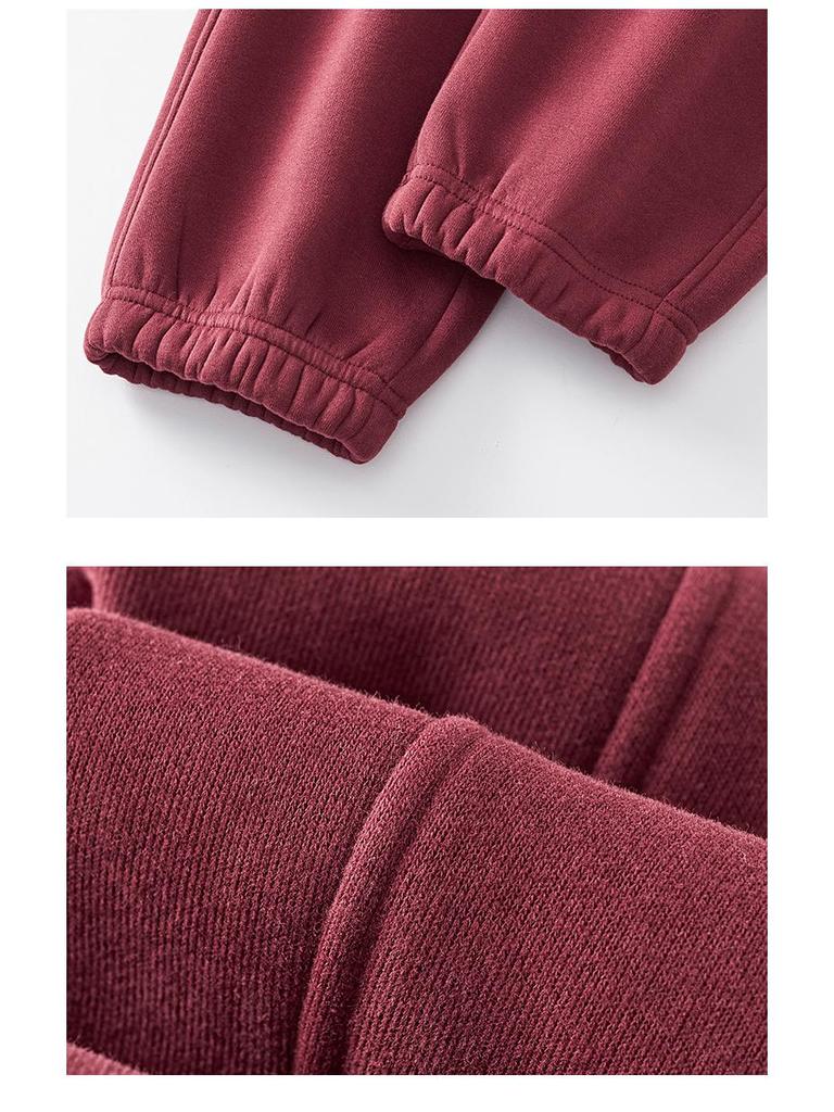 Women's 2025 Purple Fleece-Lined Cotton Zipper Harem Ankle-Tie Pants with Letter Embroidery