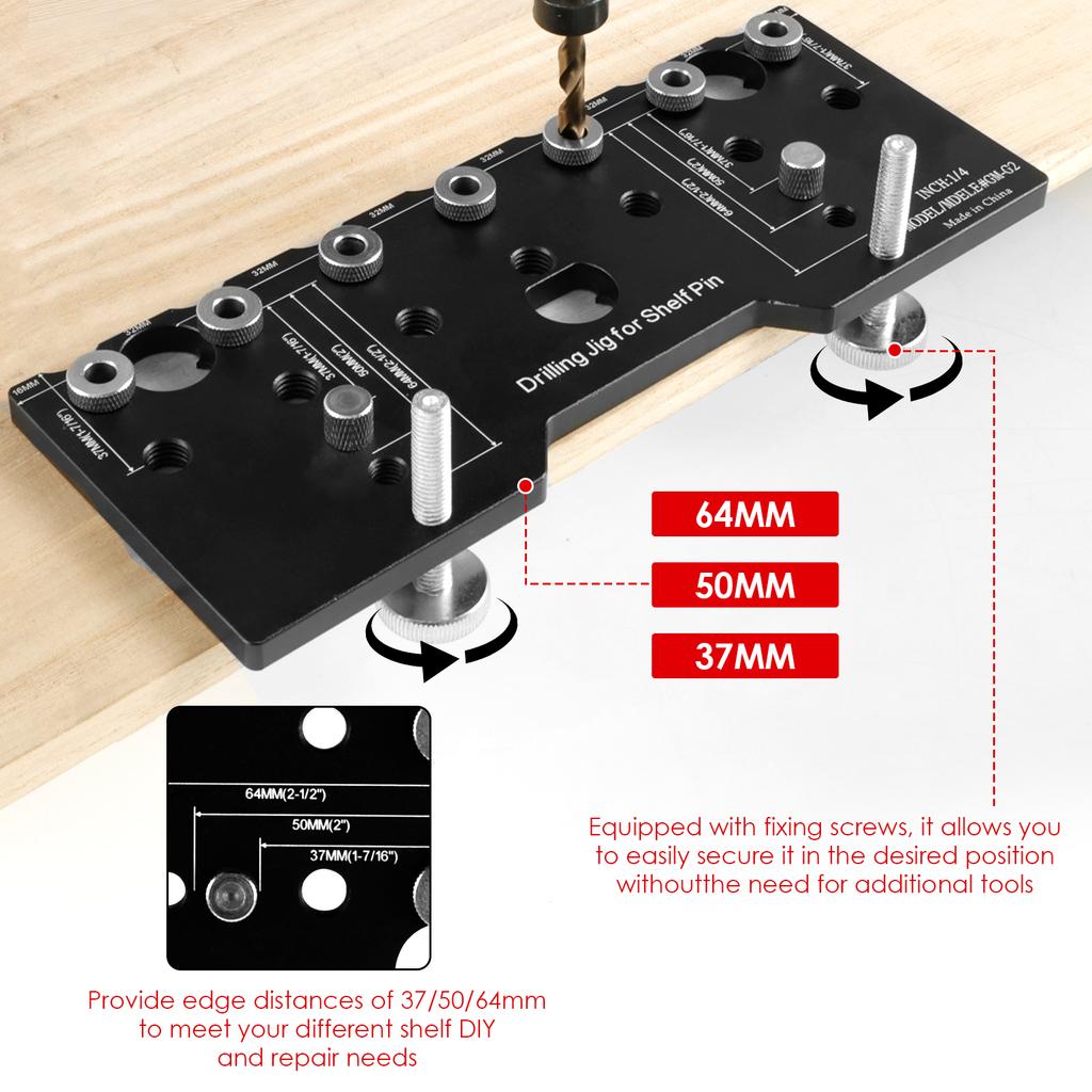 Shelf Pin Jig 1/4 Inch Aluminum Alloy Shelf Pin Drilling Guide Precise Cabinet Mounting Template Woodworking Straight Hole Jig