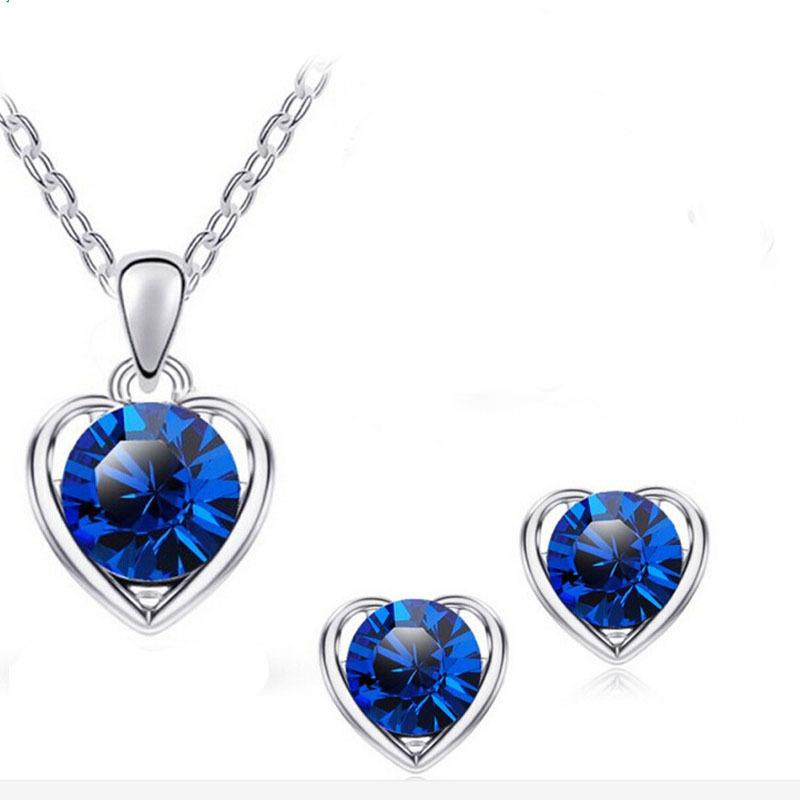 Fashion Versatile Fashion OL Simple Crystal Heart Necklace Stud Earrings