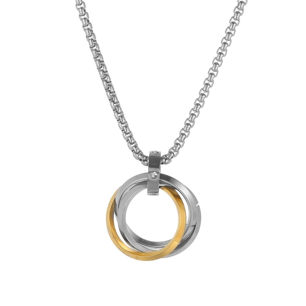 Collana da uomo con ciondolo alla moda a tre anelli in stile hip hop, stile giapponese-coreano, gioiello a catena maglione in acciaio al titanio.