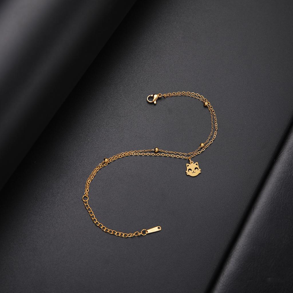 Cazador Stainless Steel Cute Cat Kitten Chain Foot Anklet Summer Beach Gold Color Bracelet on the leg for Women Jewelry Gift New