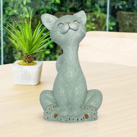 Statue de chat accroupi en résine, ornement de chat de dessin animé, ornement de table, figurine de chat pour décoration de maison ou de bureau, cadeau pour amoureux des chats