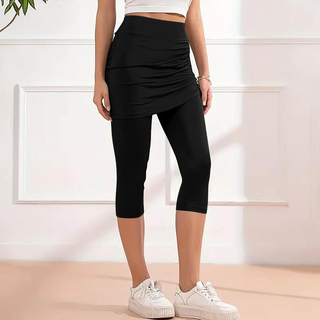 Damskie legginsy treningowe ze spódniczką ze sznurkiem, casualowe letnie z wysokim stanem, miękkie, sportowe spodnie do jogi