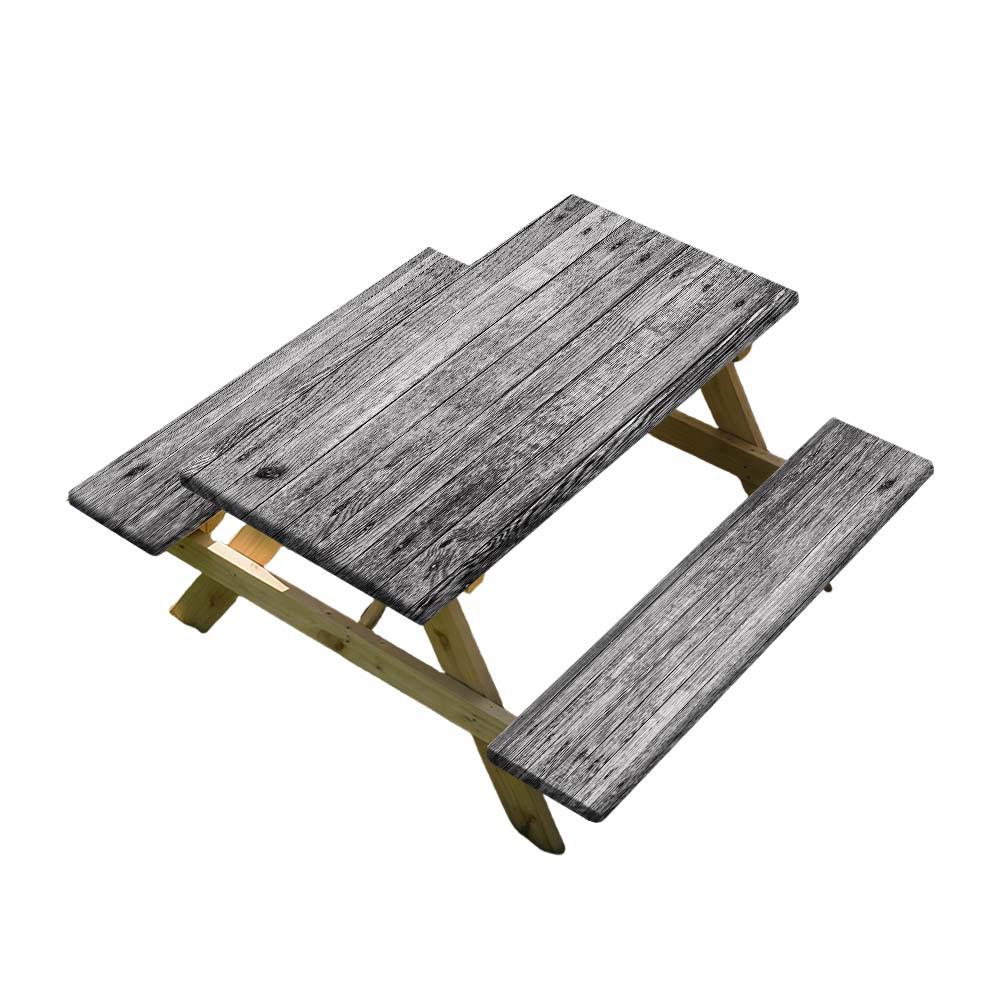 Elastic Wood Grain Outdoor Table and Chairs Cover Set (3-Piece)