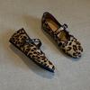Sheepskin Version~ Niche Retro Round Head One-word Buckle Light Mouth Suede Leopard Print Mary Jane Women's Shoes Versatile Single Shoes Women's Tide