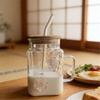 Premium Glass Tumblers With Ergonomic Handle And Straw Wooden Lid For Hot and Cold Drink Juice Coffee Tea Drinking Mug