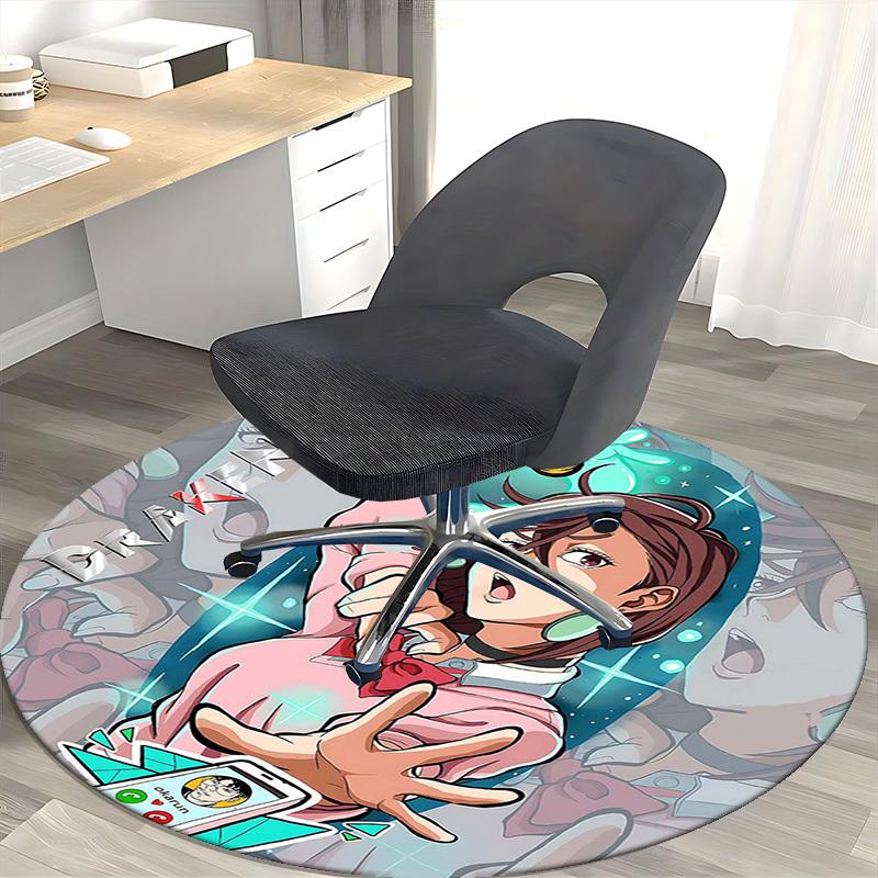 1pc Anime Cartoon Design Okarun Character Round Carpet - Office Chair Mat, Non-Slip Rug for Home Decor, Living Room