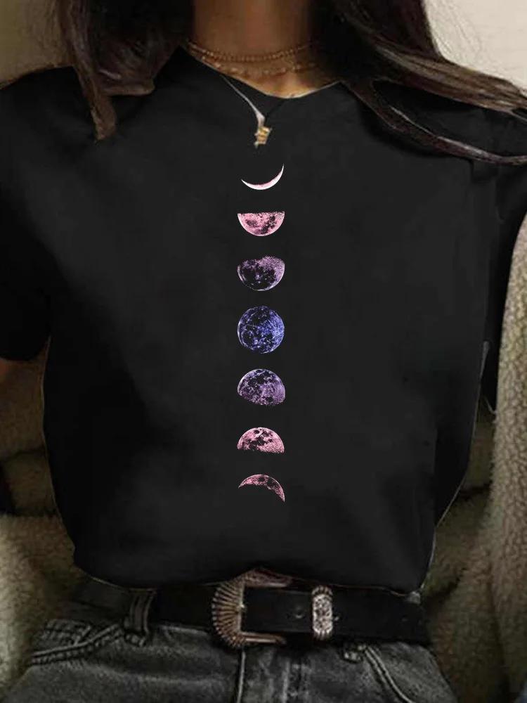 Plus Size New Funny Moon Print T Shirt Unisex White and Black Shirts Fashion Round Neck Short Sleeve T-Shirt Summer Tees