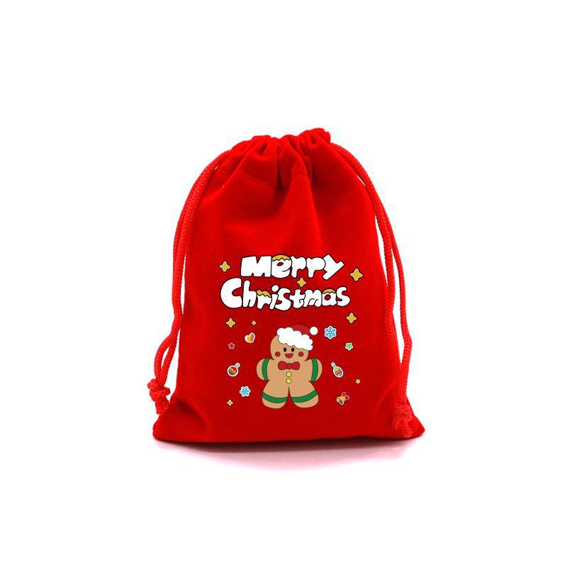 Cross-Border Cartoon Christmas Gift Bag: Red Drawstring Flocking Apple Packaging