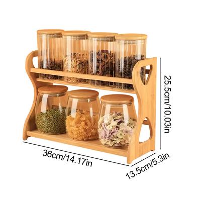 Bamboo Spice Rack for Kitchen Counter - Bathroom Cosmetic Organisation - Multifunctional Home Storage (Seasoning Jars Not Includ