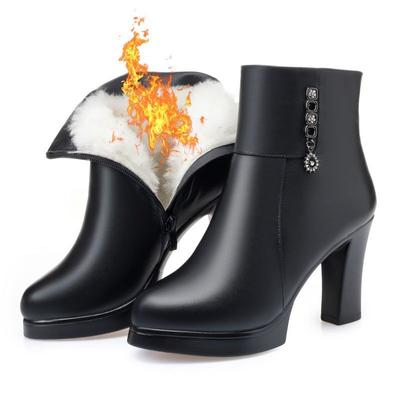 Boots Women 2024 Winter Shoes Elegant Fashion Warm Keeping Plush Snow Boots High Heels Women's Leather Shoes Botas De Mujer