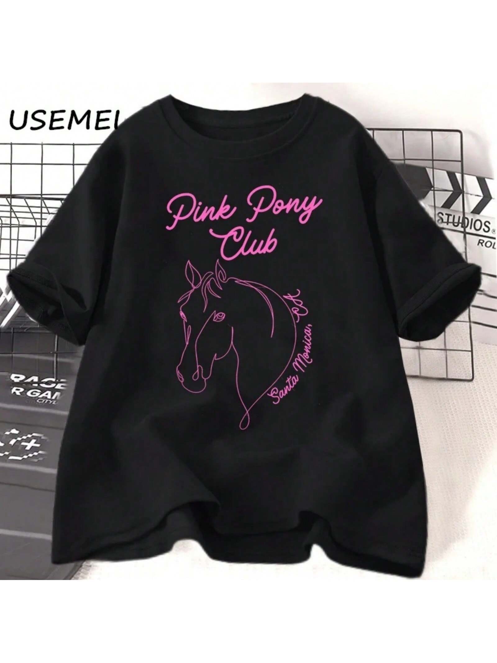 Pink Pony Club T-Shirt Wounisex Causal Cowgirl Horse Graphic T Shirt Cotton Short Sleeve Woman Clothes Wounisex s Oversized Tshirt S разноцветный