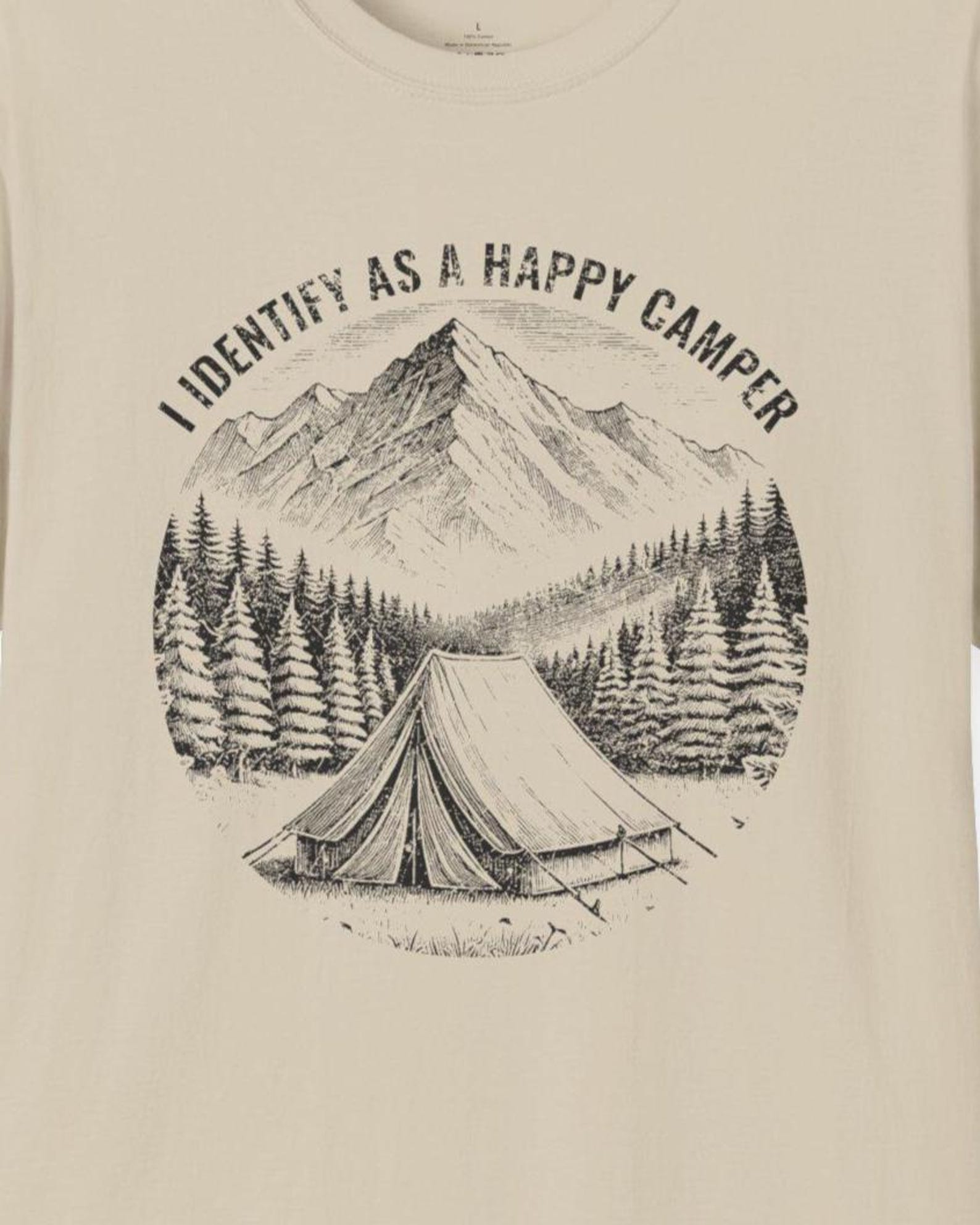 Vintage Happy Camper T-Shirt: Engraved Tent Illustration, Nature Lover Gift S