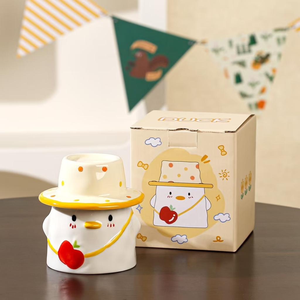 Cute duck ceramic mug with lid water cup women's new 2025 high-value cup household drinking water birthday gift
