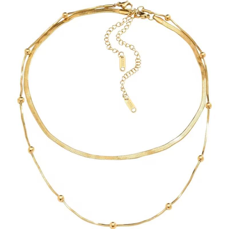 Minimalist Titanium Steel Double-Layer Snake Chain Necklace for Women