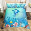 3D Octopus Sea Turtle Duvet Cover Retro Sailboat Crab Reptile Bedding Set Marine Mediterranean Style Jellyfish Comforter Cover