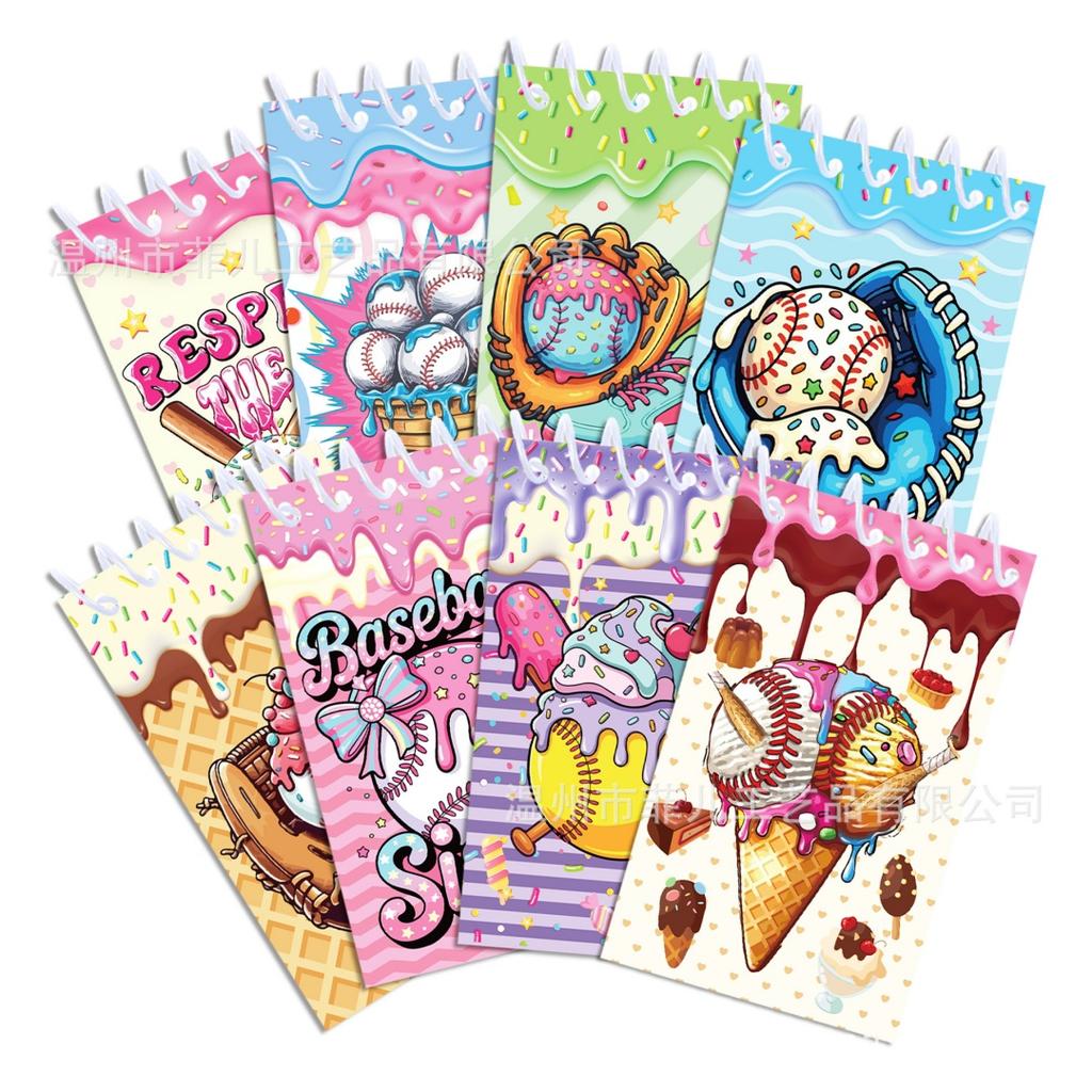 8pcs Baseball Spiral Notebook Ice Cream Mini Pocket Notepad Vertical Flip Journal for Students Kids Gift