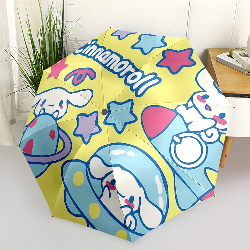 

1pc Cinnamoroll Space Adventure Automatic Folding Umbrella - Portable 3-Fold Design with Iron Frame, Outdoor for Fans, Travelers, Everyday Use, Festiv