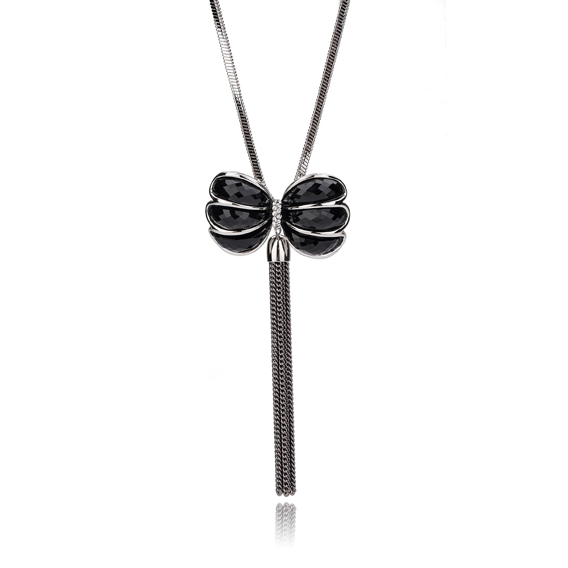 Bow Tassel Premium Sweater Chain Women S Long Snake Bone Chain Sweater Necklace платиновый