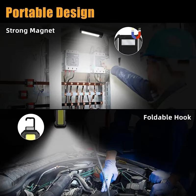 Rechargeable Work Light Portable COB Flashlight 4000mAh Magnetic Hook 7 Modes Power Bank Outdoor Emergency Light Camping Lamp