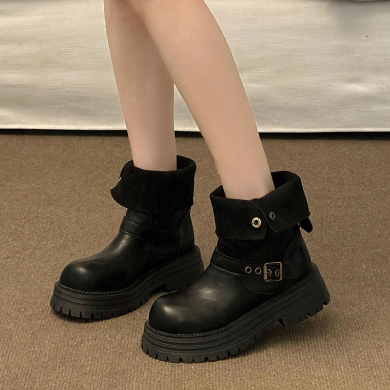Maillard Brown Boots Platform Black Short Boots Women's 2025 New Autumn Retro Women's Shoes British Martin Boots