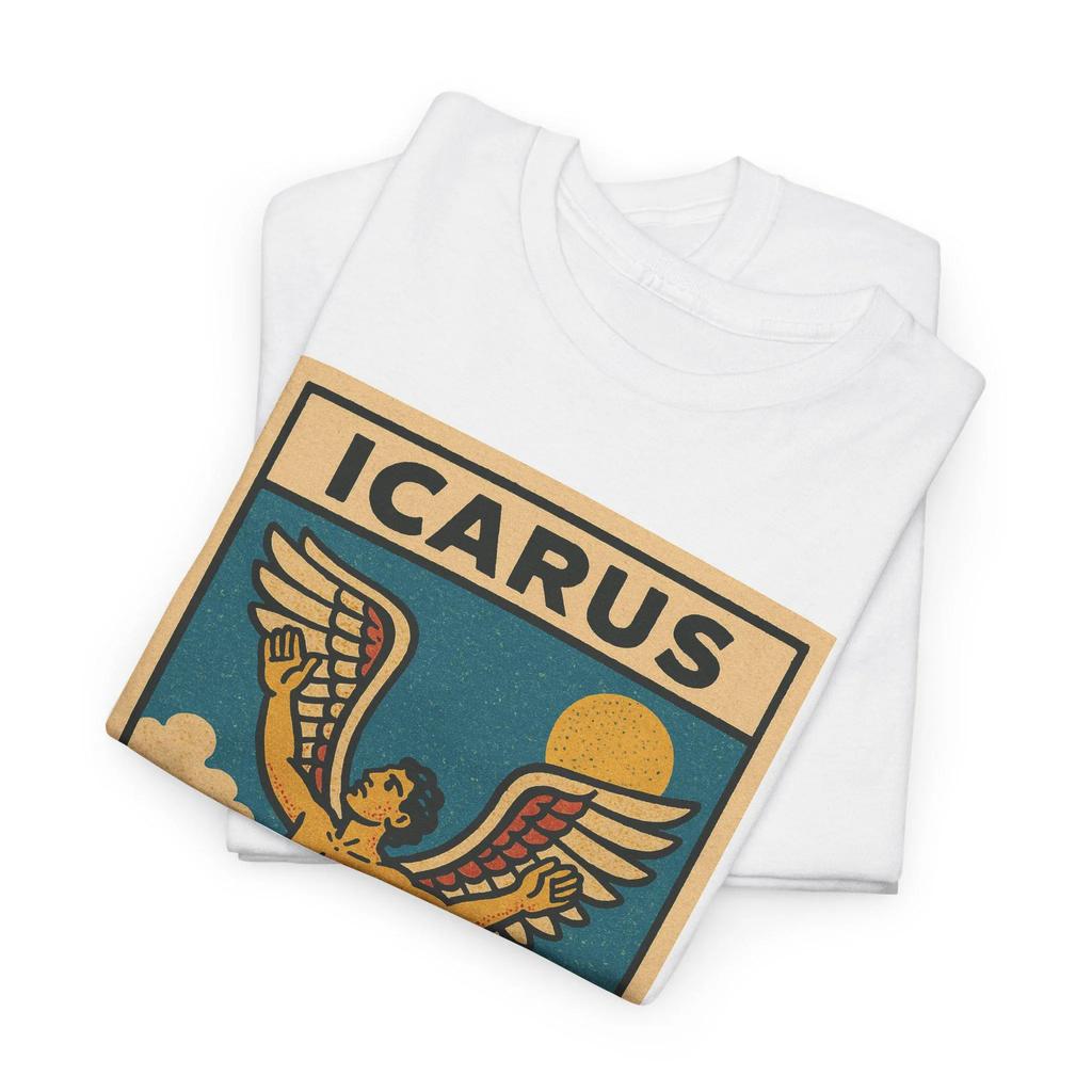 Icarus Retro Comic Men T-Shirt Unisex Vintage Greek Mythology Graphic Tee Bold Fallen Hero Style Gift for Him Tragic Glory Humor