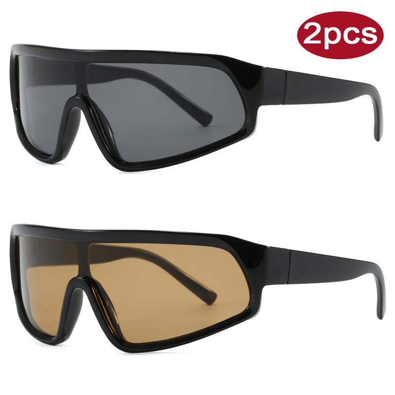 2pcs Fashion New Sports Sunglasses Women Punk Style Outdoor Cycling Eyeglasses One Piece Personalized Square Glasses Unisex