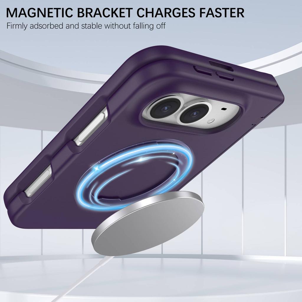 For IPhone Duo Case with Metal Kickstand Magnetic Built-in Screen Protector Hinge Protection Full Body Slim Shockproof Cover