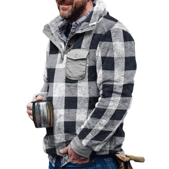 Men Sweatshirt Plaid Thicken Pullover Loose Winter Sweatshirt for Daily Wear