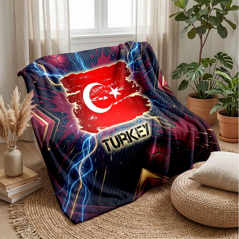 Turkey Football Printed Flannel Blanket Skin Friendly Warm Decorative Throw for Indoor Couch Bed Daily Use