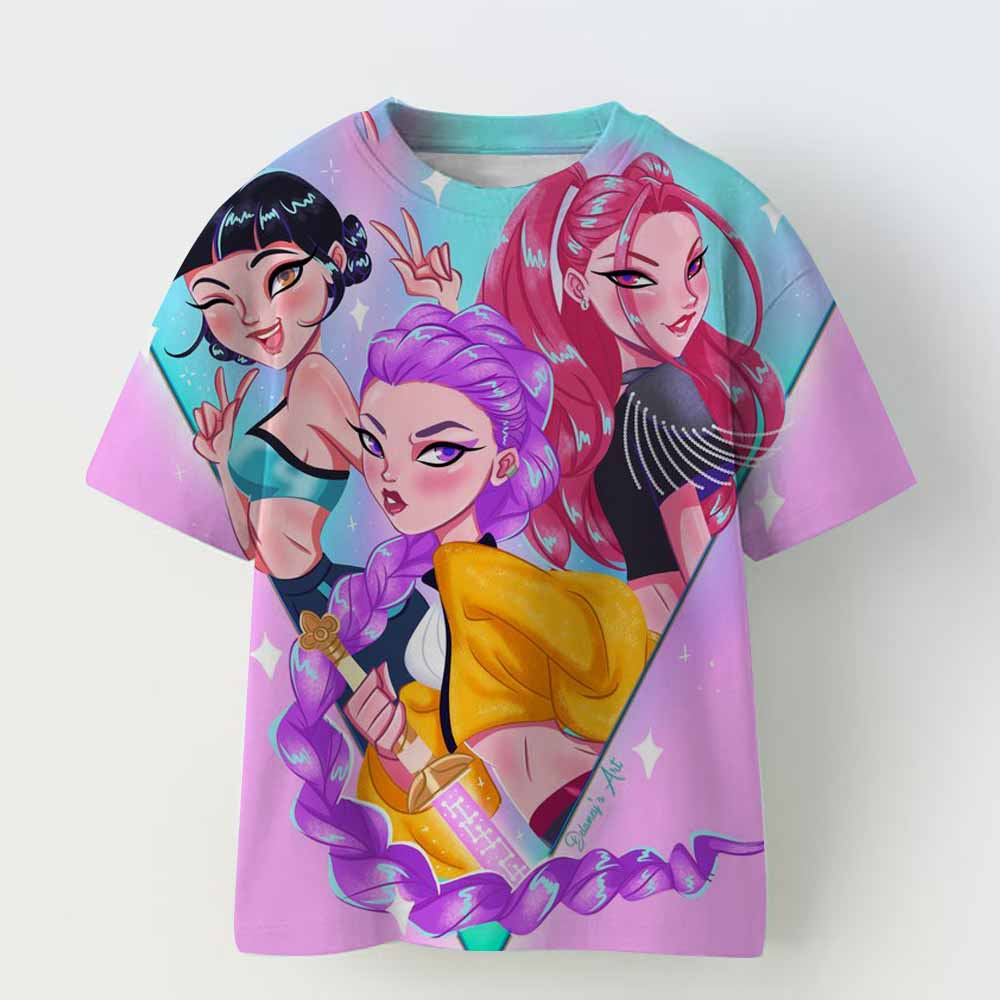 Haijian02 Children's Clothing KPop Demon Hunters Fans Gifts Kids Clothes Fashion Casual Tops 2025 Hot Movie Soft Baby Girls T Shirt 140