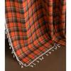 French Style Orange Checkered Cotton Linen Curtain Semi-Sheer Kitchen Dining Bay Window