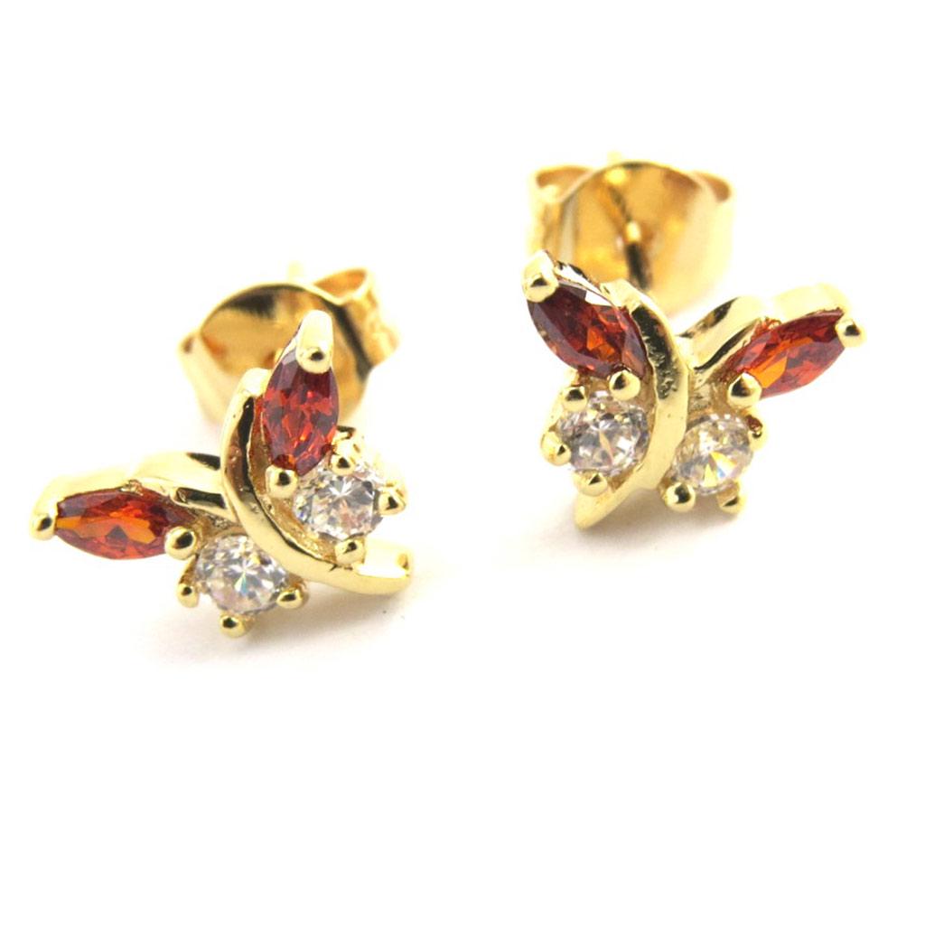 Les Trésors De Lily [M9586] - Boucles Plaqué Or 'Papillons de Charme' grenat blanc