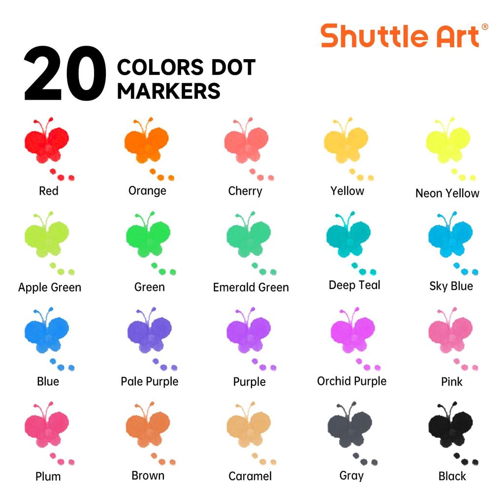 Shuttle Art Dot Marker 20 For Dot Color Easy To Art Drawing Entrance Gift Pens, Colors, Water-Based, 12ml, Kids, Pens, Water-Resistant, Doodle, Grip,