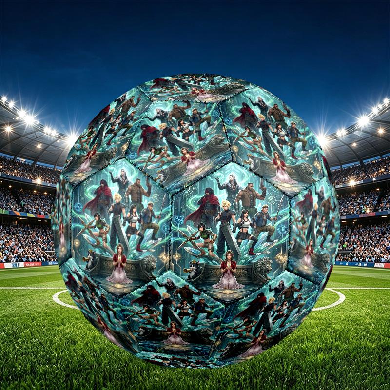 Final Fantasy Print Size 5 Soccer Ball, PU Wear Resistant Football for Match Training and Daily Practice, Birthday Gift for Soccer Fans