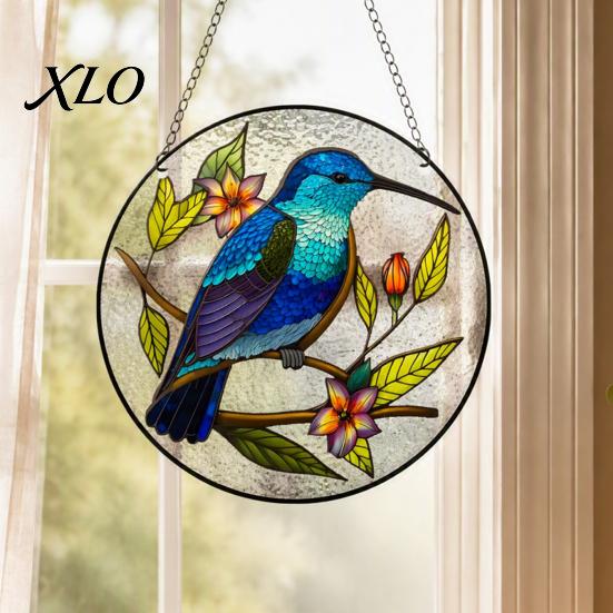 Colorful Garden Hanging Decoration Hummingbird Wall Decoration, Stained Acrylic Suncatcher for Window Bird Decor, Decorative Pendant with Rope