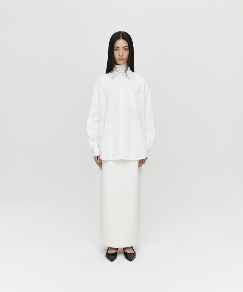 Hoite Refined Straight Twill Skirt (Off White)
