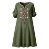 Robe Tunique Unie Brodée Décontractée Ample pour Femme Manches Courtes Col en V avec Poches Légère Confortable