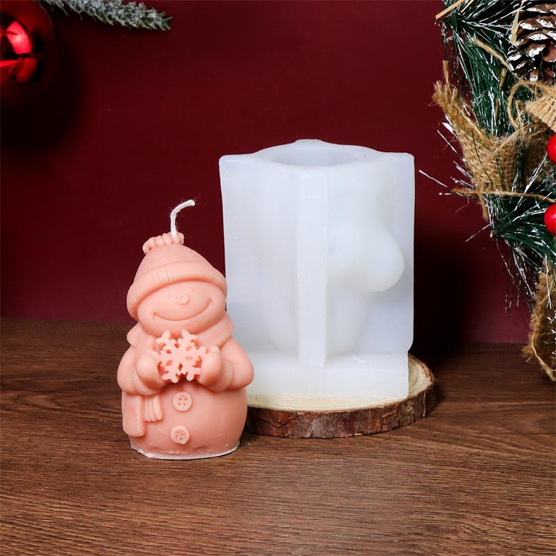 Christmas Snowman Silicone Candle Mold DIY Snowman with Snowflake Christmas Tree Star Aromatherapy Candles Gypsum Holiday Decor