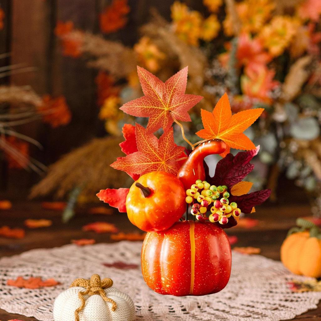 Autumn Pumpkin Sturdy Table Centerpiece Thanksgiving Artificial for Mantel, Fireplace, Desk,