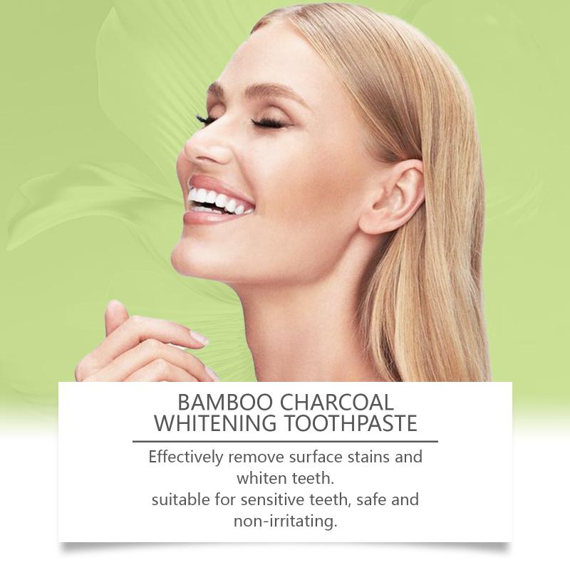 Oralhoe Bamboo Charcoal Toothpaste freshens breath brightens teeth improves yellowing teeth removes stains.