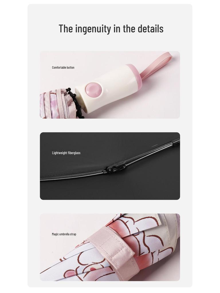 Auto Anti-Rebound Cartoon Umbrella for Female Students: Foldable, Portable, Dual-Use Sun and Rain Protection