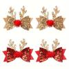 4pcs Children's Christmas Antler Hair Clip Glitter Elk Bow Hair Accessories For Girls Princess Pompom Party Hairpins Ideal Gifts
