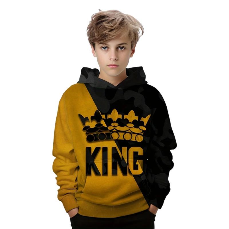 

Autumn 3D King Printed Hoodies Fashionable Casual Sports Long Sleeved Children s Boy Hooded Sweatshirts 160